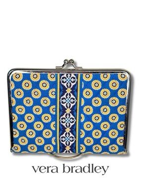 VERA BRADLEY Photo Album Case Riviera Blue Quilted Kiss Snap Lock 7X5 inches